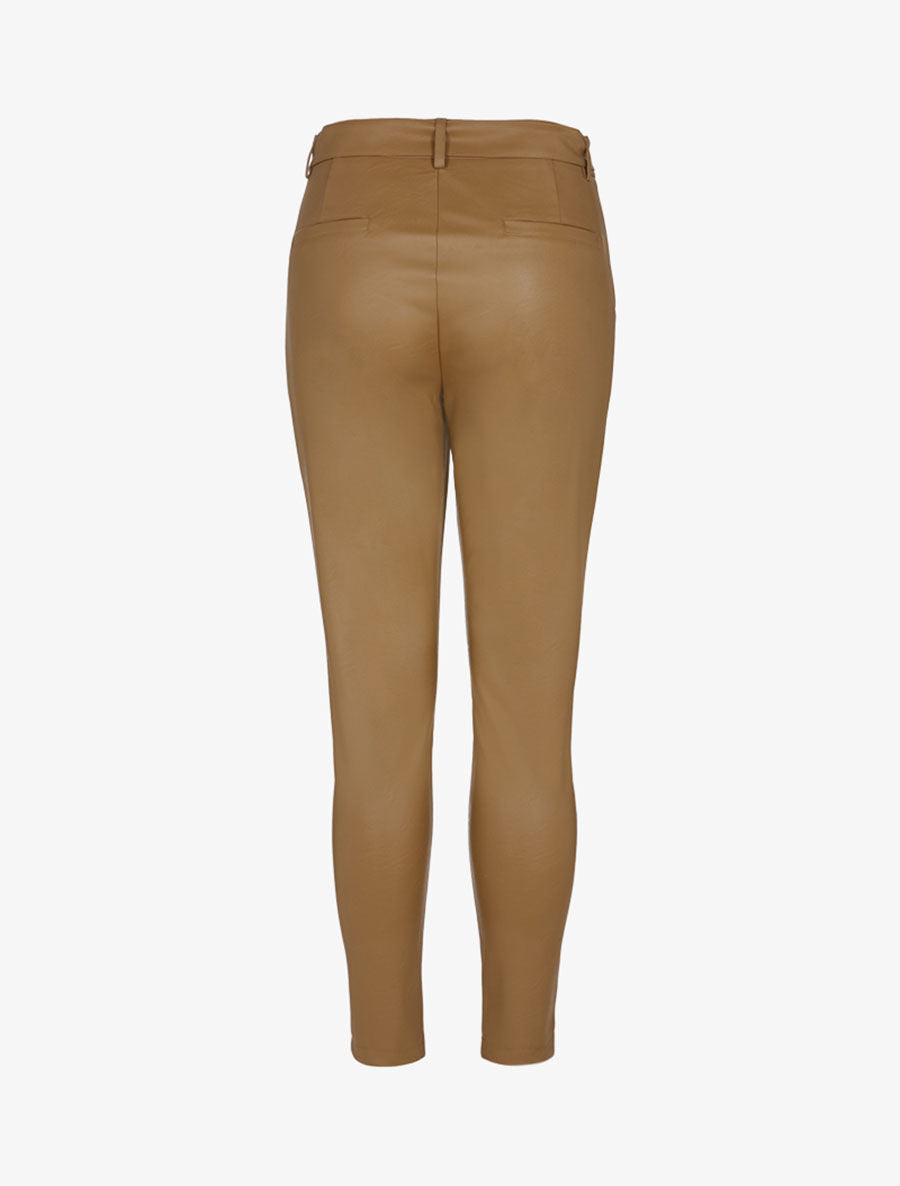 Pantalon à taille haute en simili - Marron clair - 2