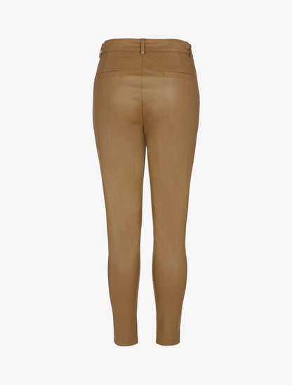 Pantalon à taille haute en simili - Marron clair - 2