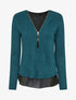 Pull à col V zippé en voile superposé - Bleu - 4