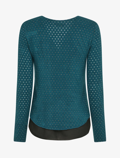 Pull à col V zippé en voile superposé - Bleu - 2