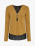 Pull à col V zippé en voile superposé - Camel - 1