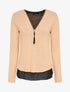 Pull à col V zippé en voile superposé - Rose - 1