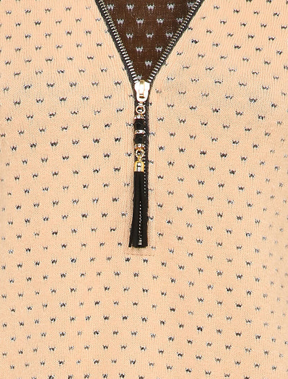 Pull à col V zippé en voile superposé - Rose - 3