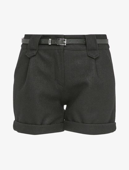 Short en feutrine à bords retroussés - Noir - 1
