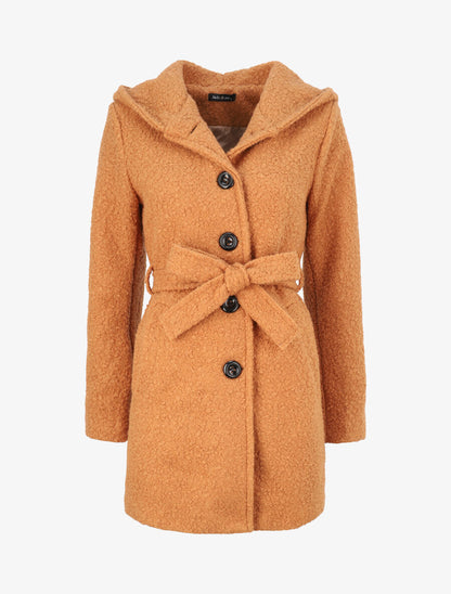 Manteau boutonné à capuche - Camel - 1