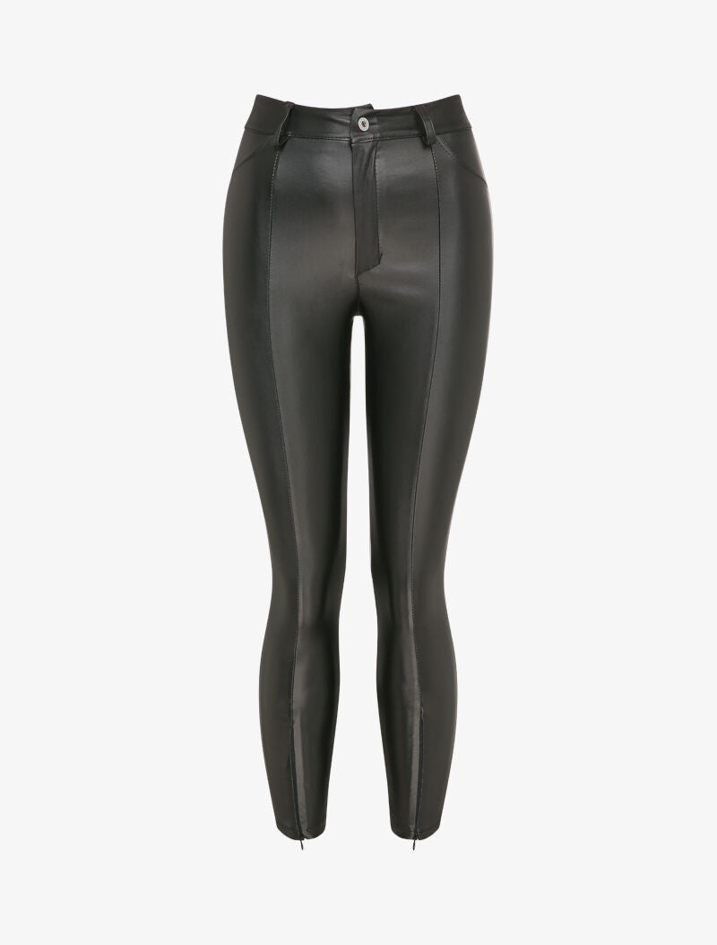 Pantalon 7/8 enduit avec zips aux chevilles - Noir - 1