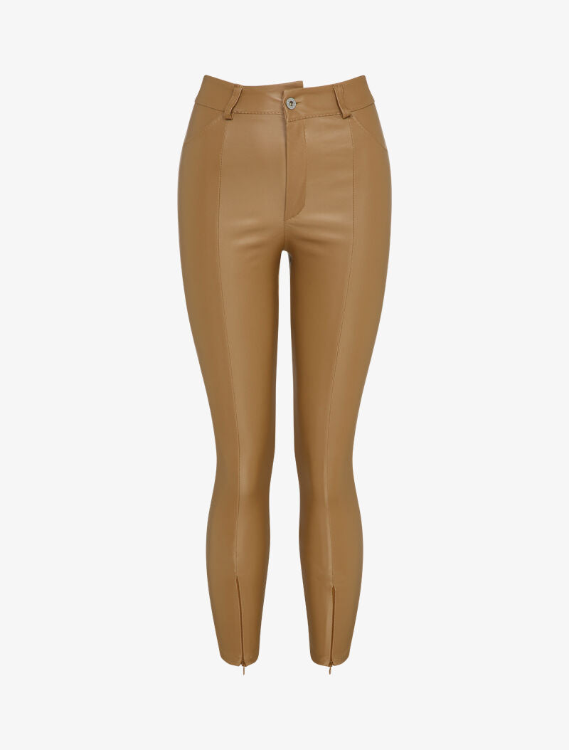 Pantalon 7/8 enduit avec zips aux chevilles - Camel - 1