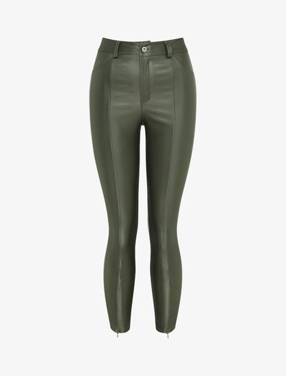 Pantalon 7/8 enduit avec zips aux chevilles - Kaki - 1