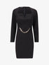 Robe ajustée à col fendu et détail chaîne - Noir - 1