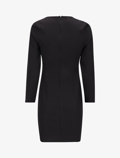 Robe ajustée à col fendu et détail chaîne - Noir - 2