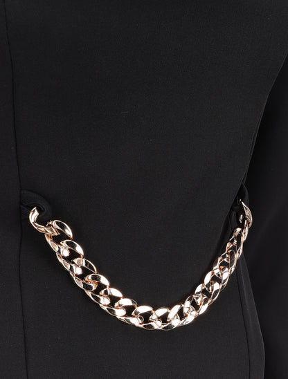 Robe ajustée à col fendu et détail chaîne - Noir - 3