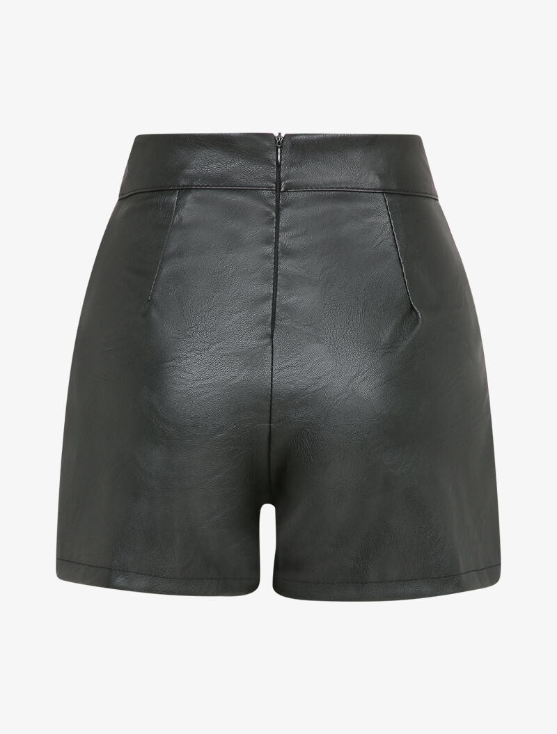 Jupe short en simili à détail lanières - Noir - 2