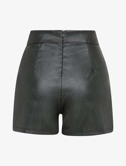 Jupe short en simili à détail lanières - Noir - 2