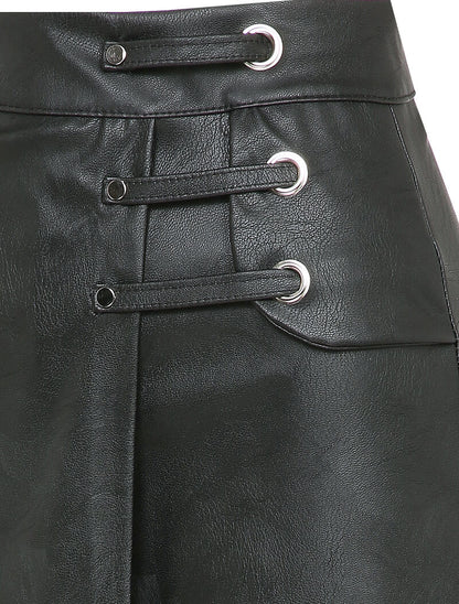 Jupe short en simili à détail lanières - Noir - 3