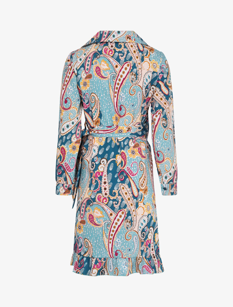 Robe portefeuille volantée à imprimé cachemire stylisé - Bleu - 2