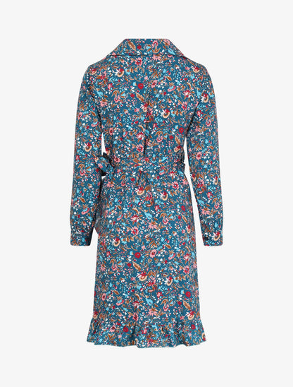 Robe portefeuille volantée à imprimé fleurs printanières - Bleu - 2