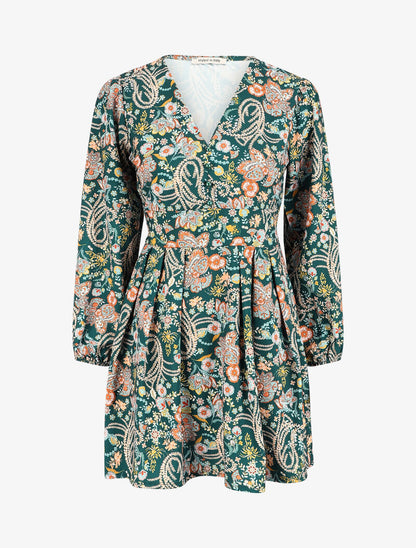 Robe col V à imprimé floral - Vert - 1