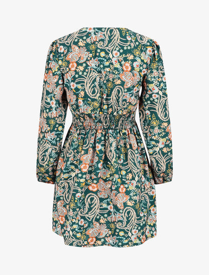 Robe col V à imprimé floral - Vert - 2