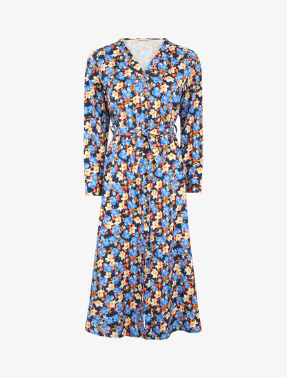 Robe longue à imprimé à fleurs - Bleu marine - 4