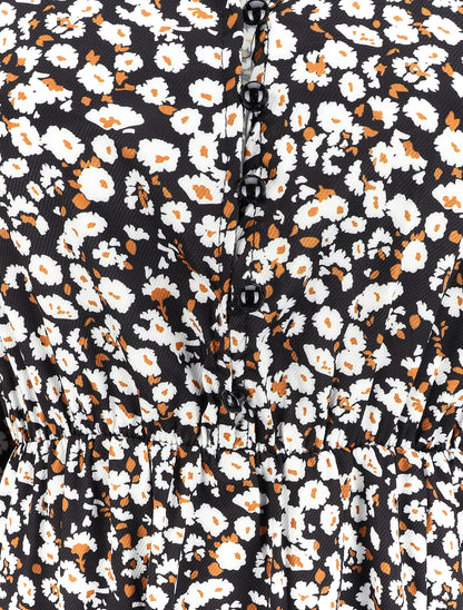 Robe taille empire à imprimé marguerite - Noir - 3