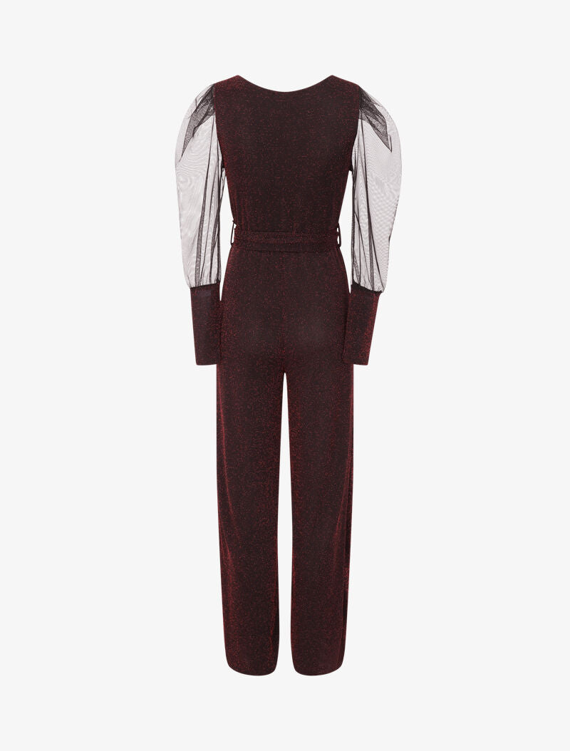 Combinaison flare à manches en tulle - Bordeaux - 2