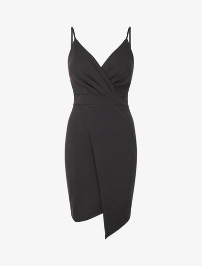 Robe cache-coeur asymétrique à fines bretelles - Noir - 1