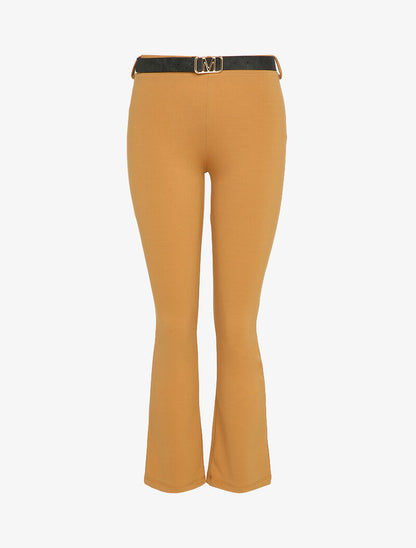 Pantalon flare élastiqué - Camel - 1
