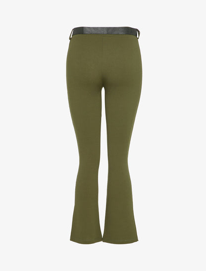 Pantalon flare élastiqué - Kaki - 2