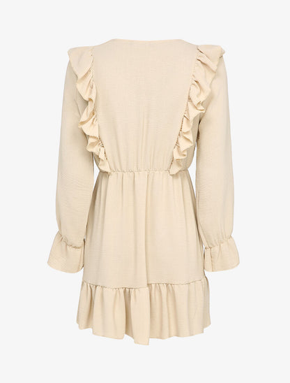 Robe patineuse à épaules et bords volantés - Beige - 2