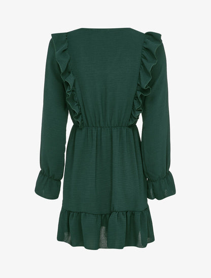 Robe patineuse à épaules et bords volantés - Vert sapin - 2