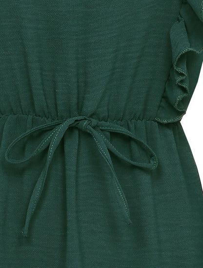 Robe patineuse à épaules et bords volantés - Vert sapin - 3