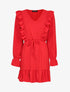Robe patineuse à épaules et bords volantés - Rouge - 1