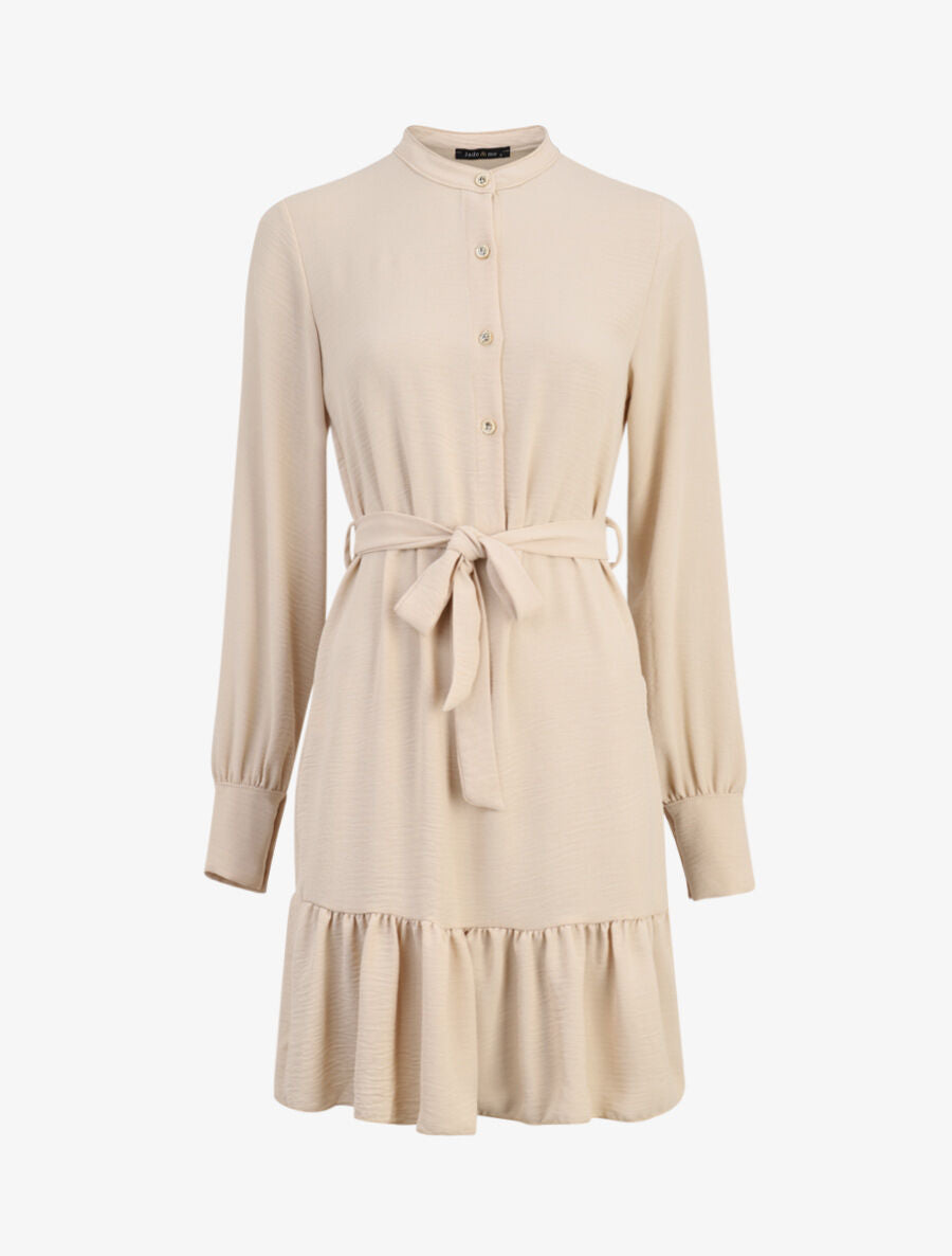 Robe volantée à manches bouffantes - Beige - 4