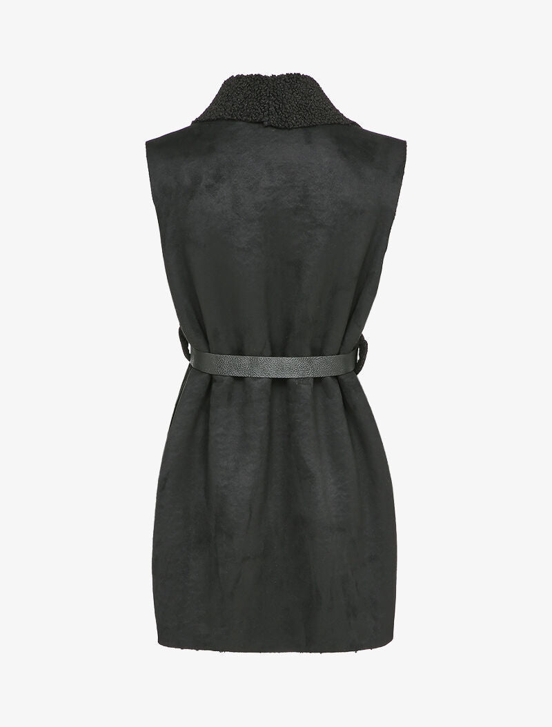 Veste sans manches style peau lainée - Noir - 2
