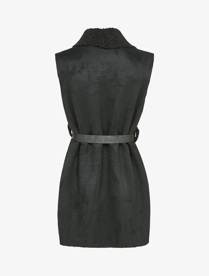 Veste sans manches style peau lainée - Noir - 2