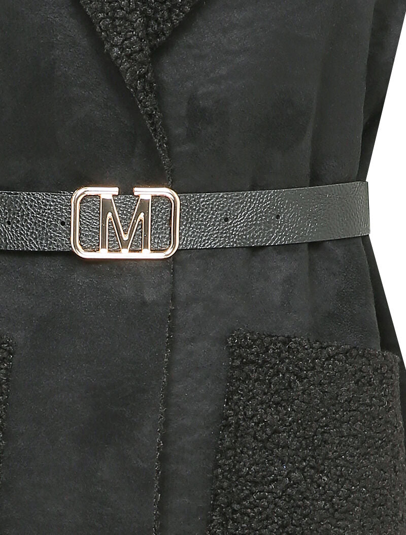 Veste sans manches style peau lainée - Noir - 3
