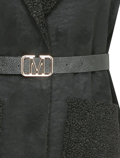 Veste sans manches style peau lainée - Noir - 3