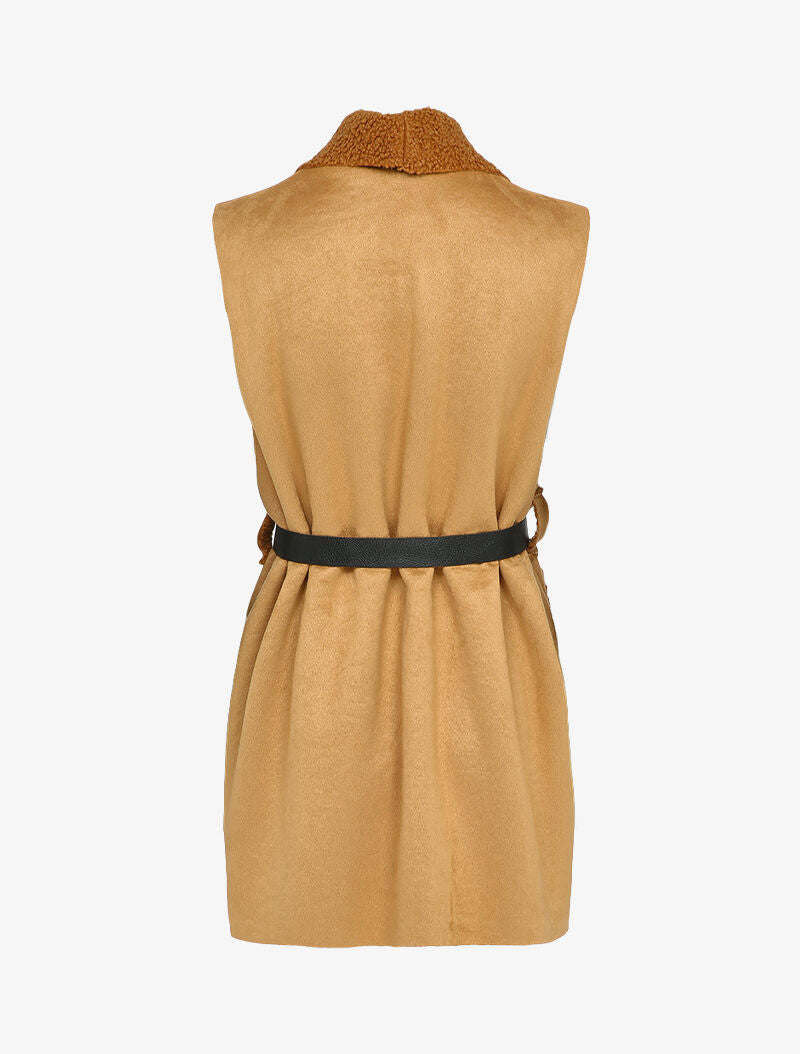 Veste sans manches style peau lainée - Camel - 2