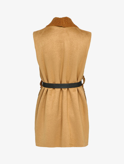 Veste sans manches style peau lainée - Camel - 2