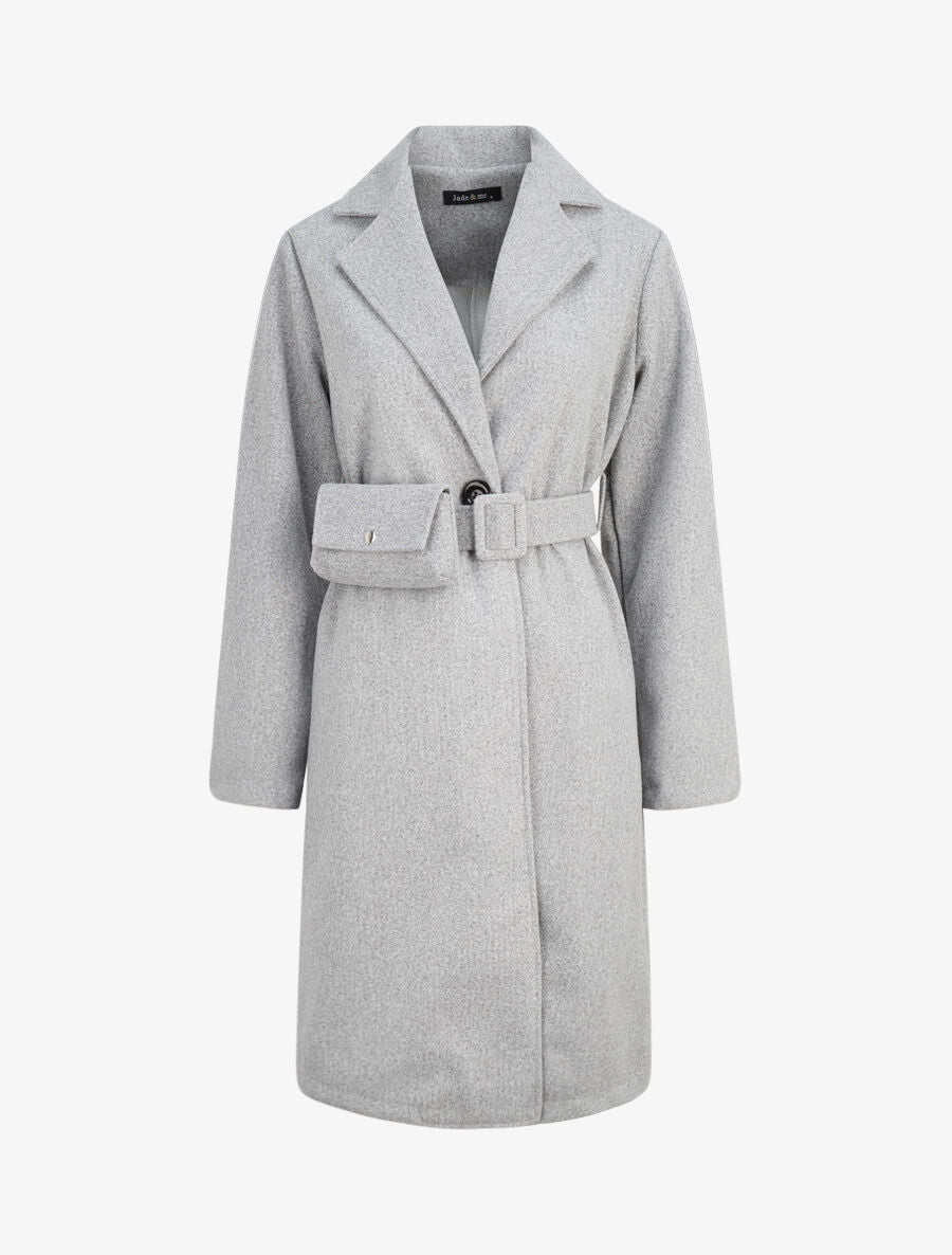 Manteau long à ceinture style banane - Gris clair - 1
