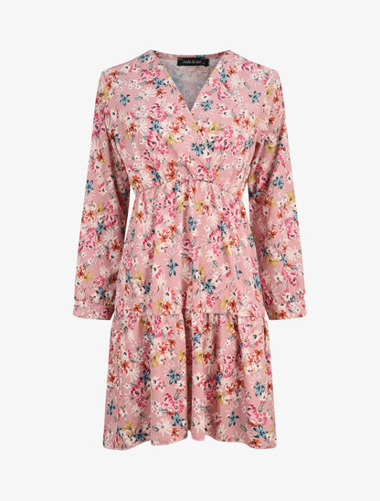 Robe patineuse fleurie à col cache-coeur - Rose poudré - 4