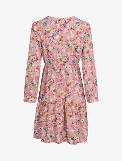 Robe patineuse fleurie à col cache-coeur - Rose poudré - 2