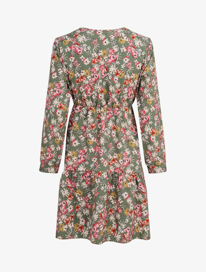 Robe patineuse fleurie à col cache-coeur - Vert olive - 2