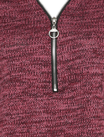Pull à col V zippé - Bordeaux - 3