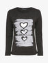 Pull à flocage coeurs lamés - Noir - 1