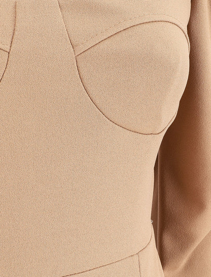 Robe volantée à manches gigot - Camel - 3