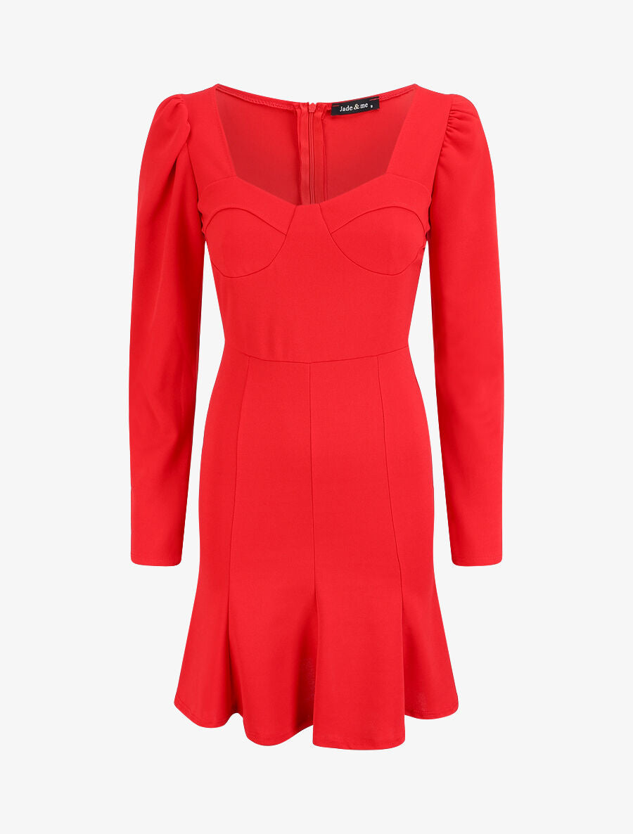 Robe volantée à manches gigot - Rouge - 1