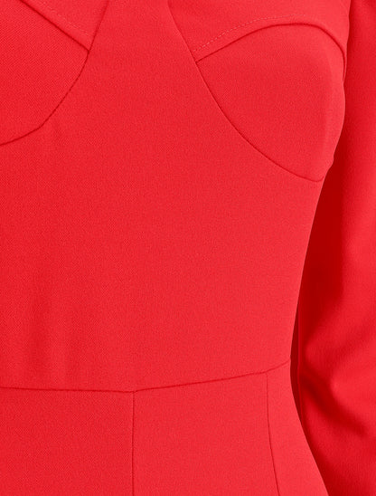 Robe volantée à manches gigot - Rouge - 3