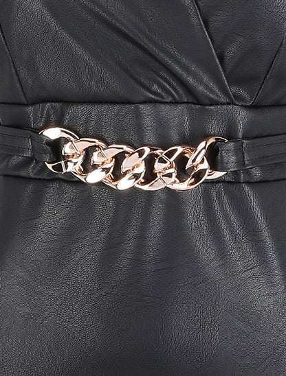 Robe en simili à chaîne à maillons stylisés - Noir - 3