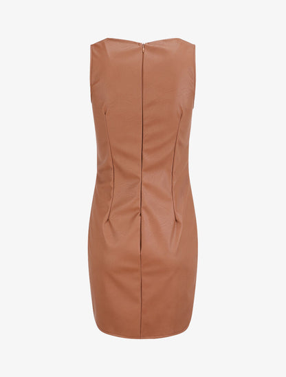 Robe en simili à chaîne à maillons stylisés - Camel - 2